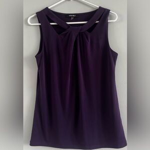 Nine West Plum Sleeveless Blouse Small Pleated Neck